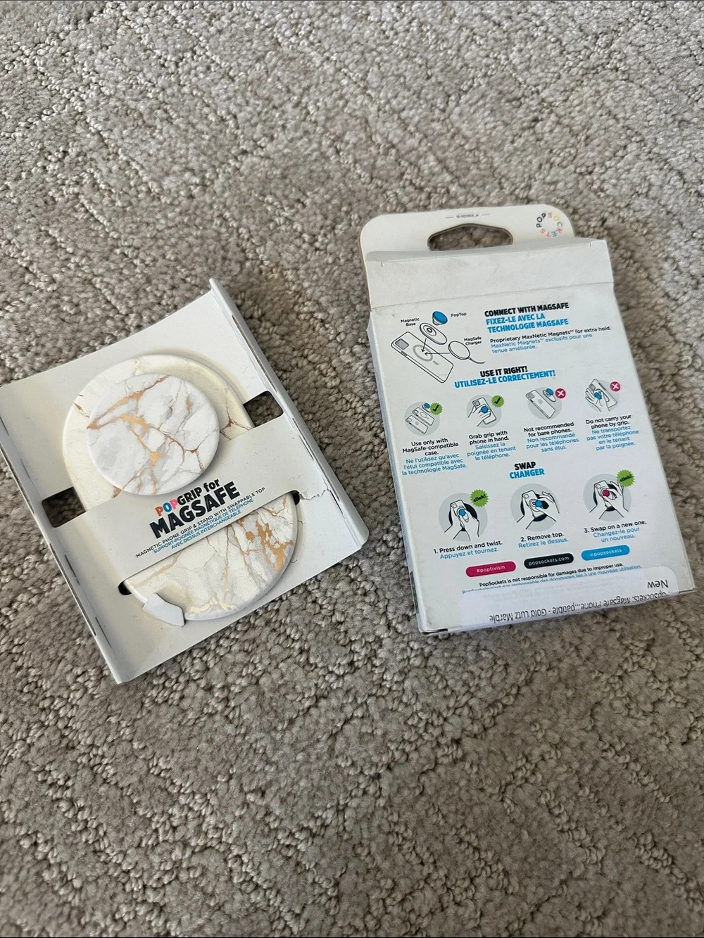 PopSocket PopGrip for MagSafe White Marble with Gold Veins